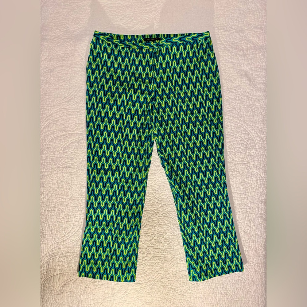 Elie Tahari vivid dayglo retro print crop capri pants size 8